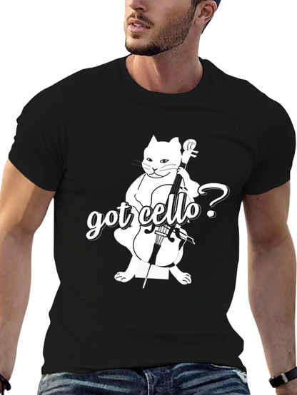 Got Cello? Black T-Shirt with Cat Design