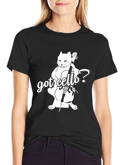 Got Cello? Black T-Shirt with Cat Design