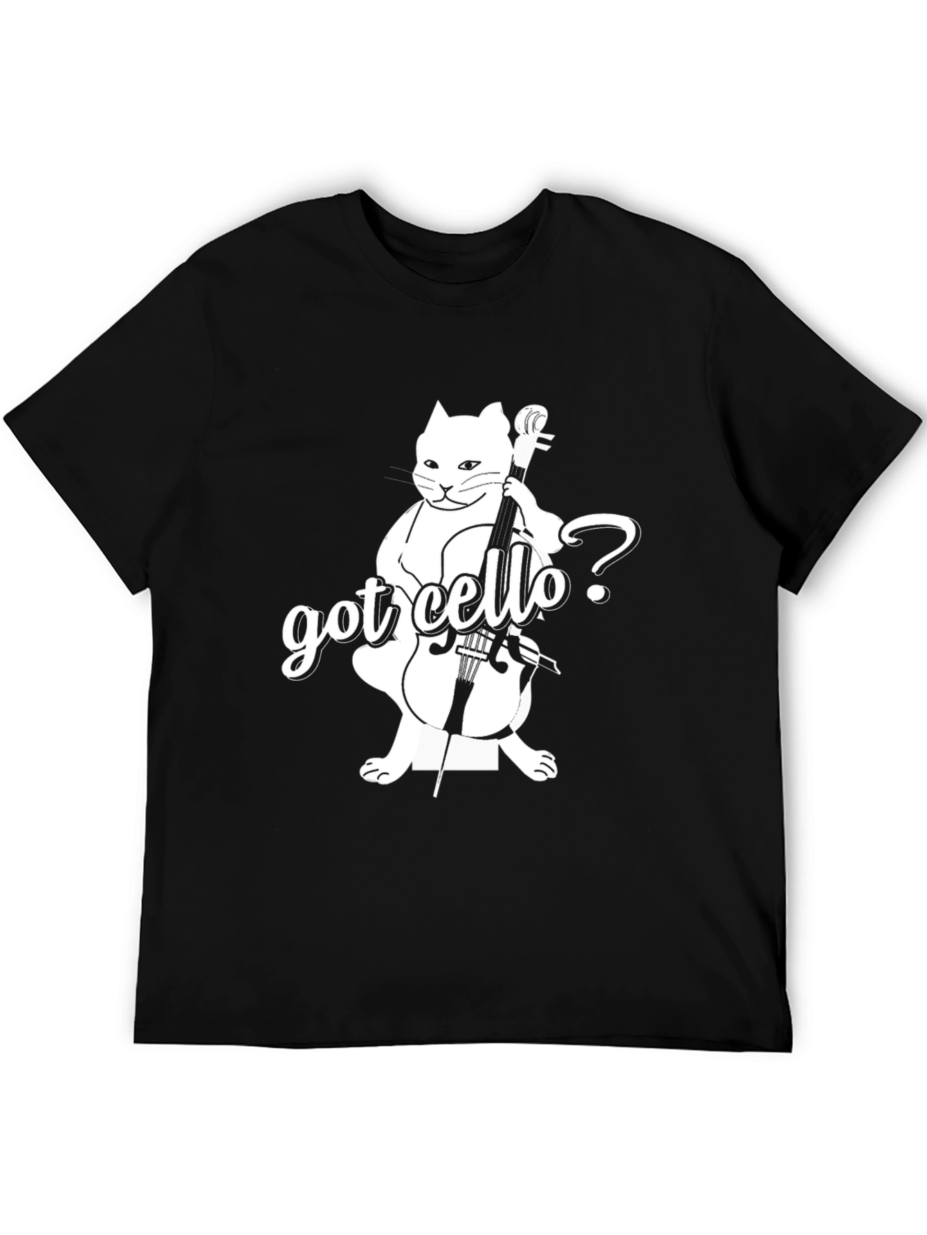 Got Cello? Black T-Shirt with Cat Design
