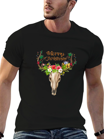 Merry Christmas Deer Skull T-Shirt