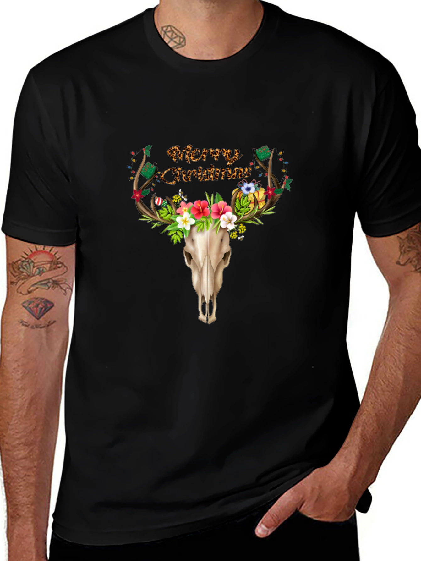 Merry Christmas Deer Skull T-Shirt