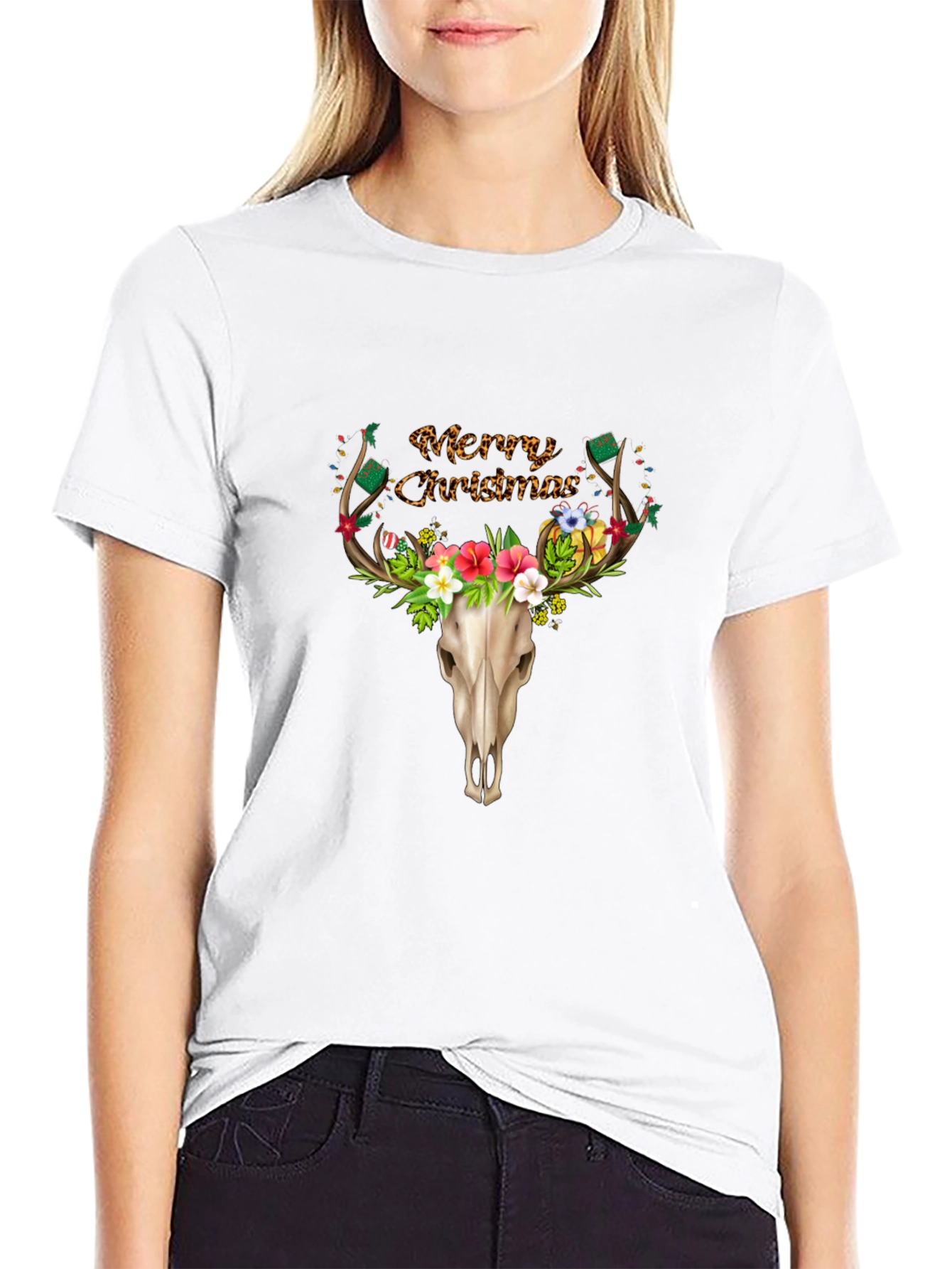 Merry Christmas Deer Skull T-Shirt