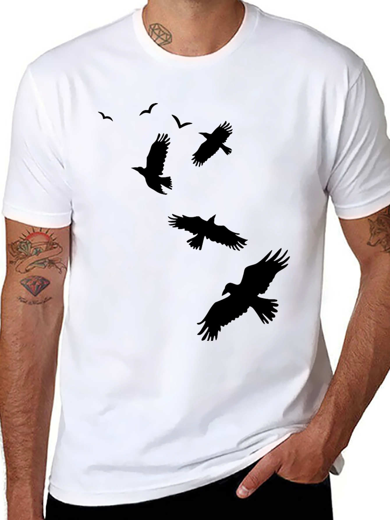 Raven Silhouette Print Black Crew Neck T-Shirt