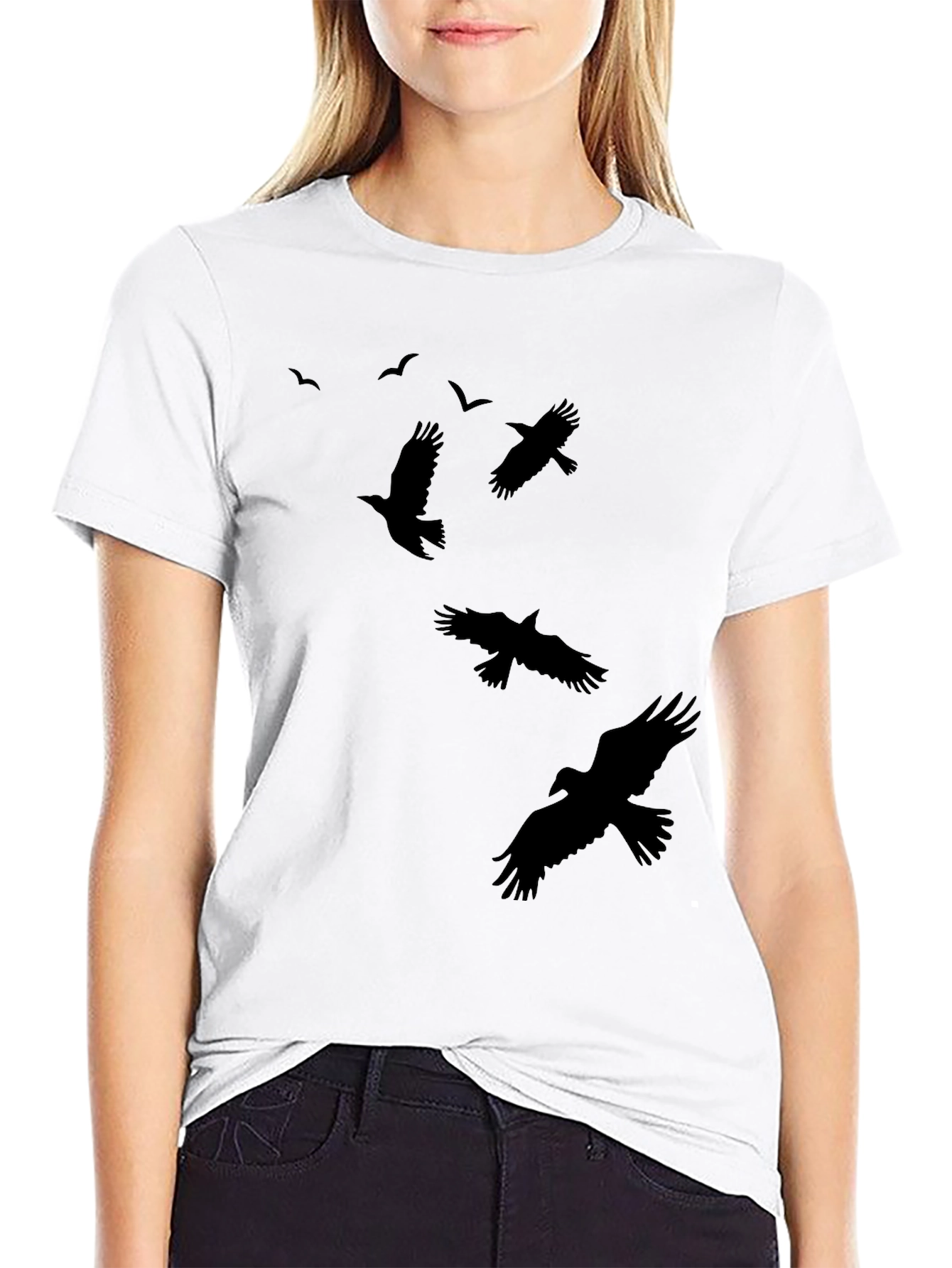 Raven Silhouette Print Black Crew Neck T-Shirt