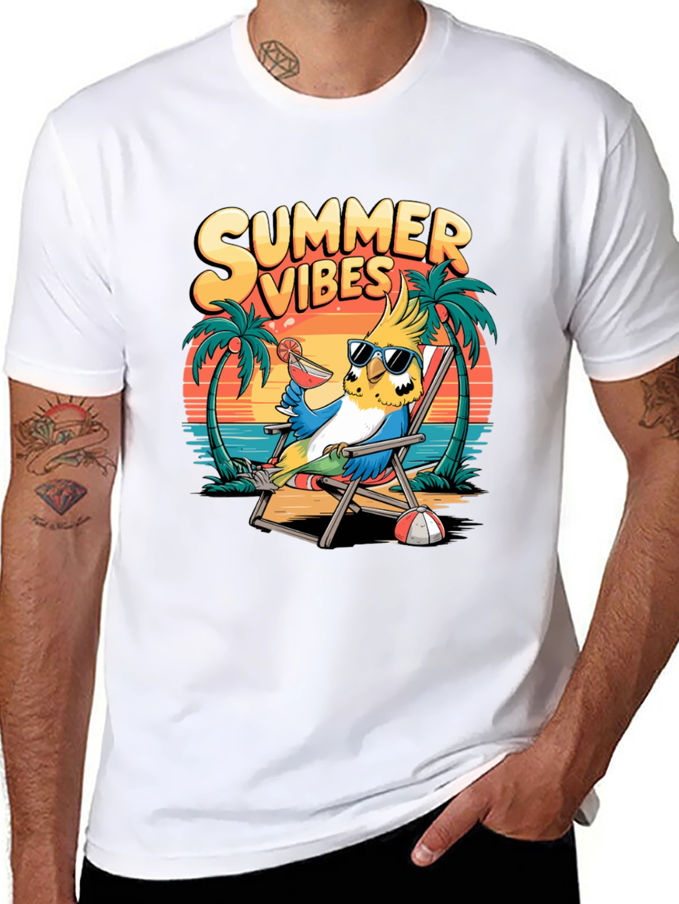 Summer Vibes Parrot Graphic T-Shirt