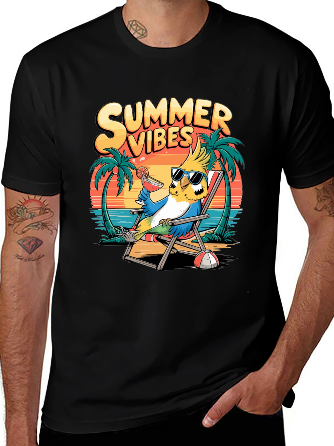 Summer Vibes Parrot Graphic T-Shirt