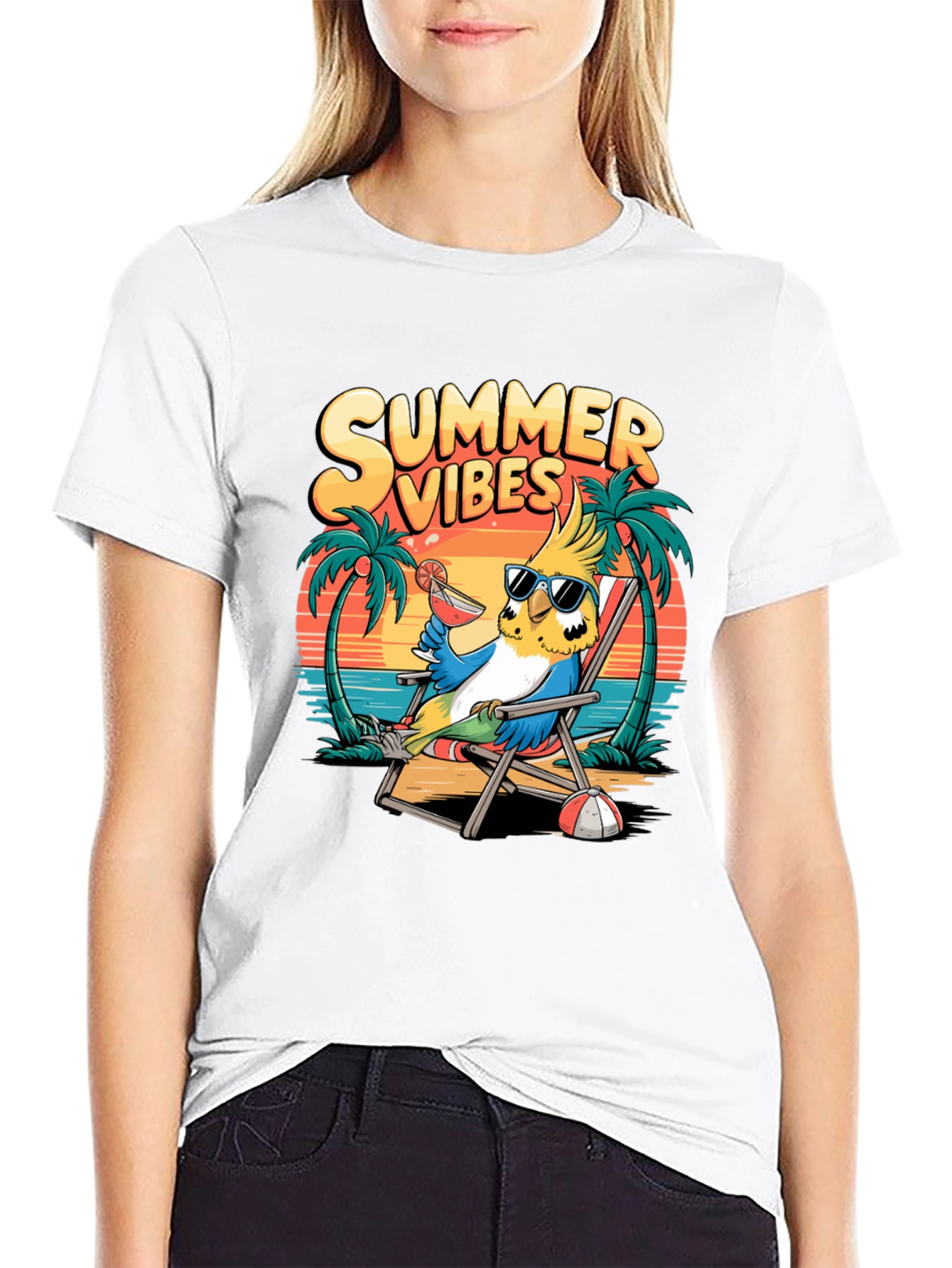 Summer Vibes Parrot Graphic T-Shirt