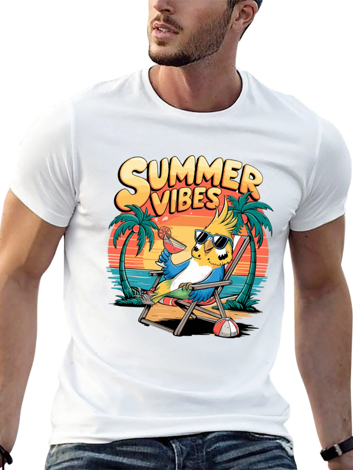 Summer Vibes Parrot Graphic T-Shirt