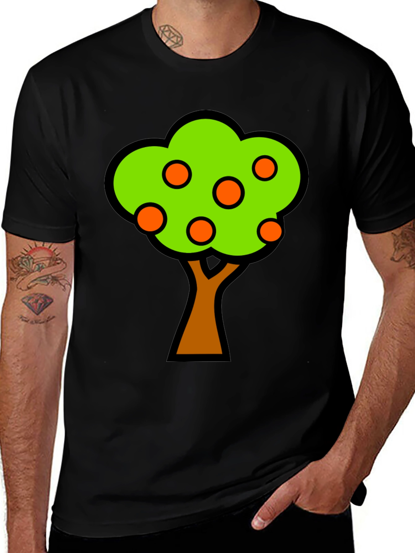 Orange Tree Graphic Tee - Black Cotton T-Shirt