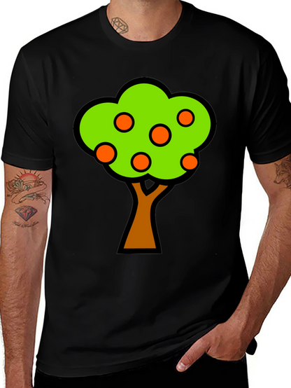 Orange Tree Graphic Tee - Black Cotton T-Shirt
