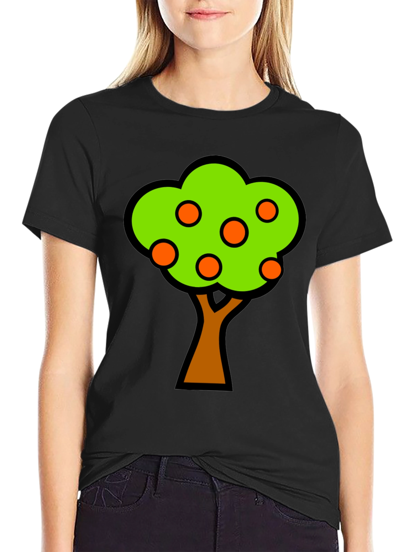 Orange Tree Graphic Tee - Black Cotton T-Shirt
