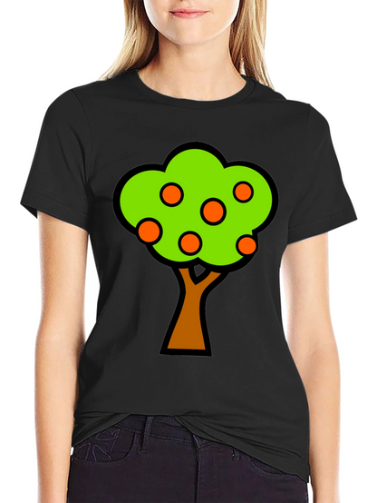 Orange Tree Graphic Tee - Black Cotton T-Shirt