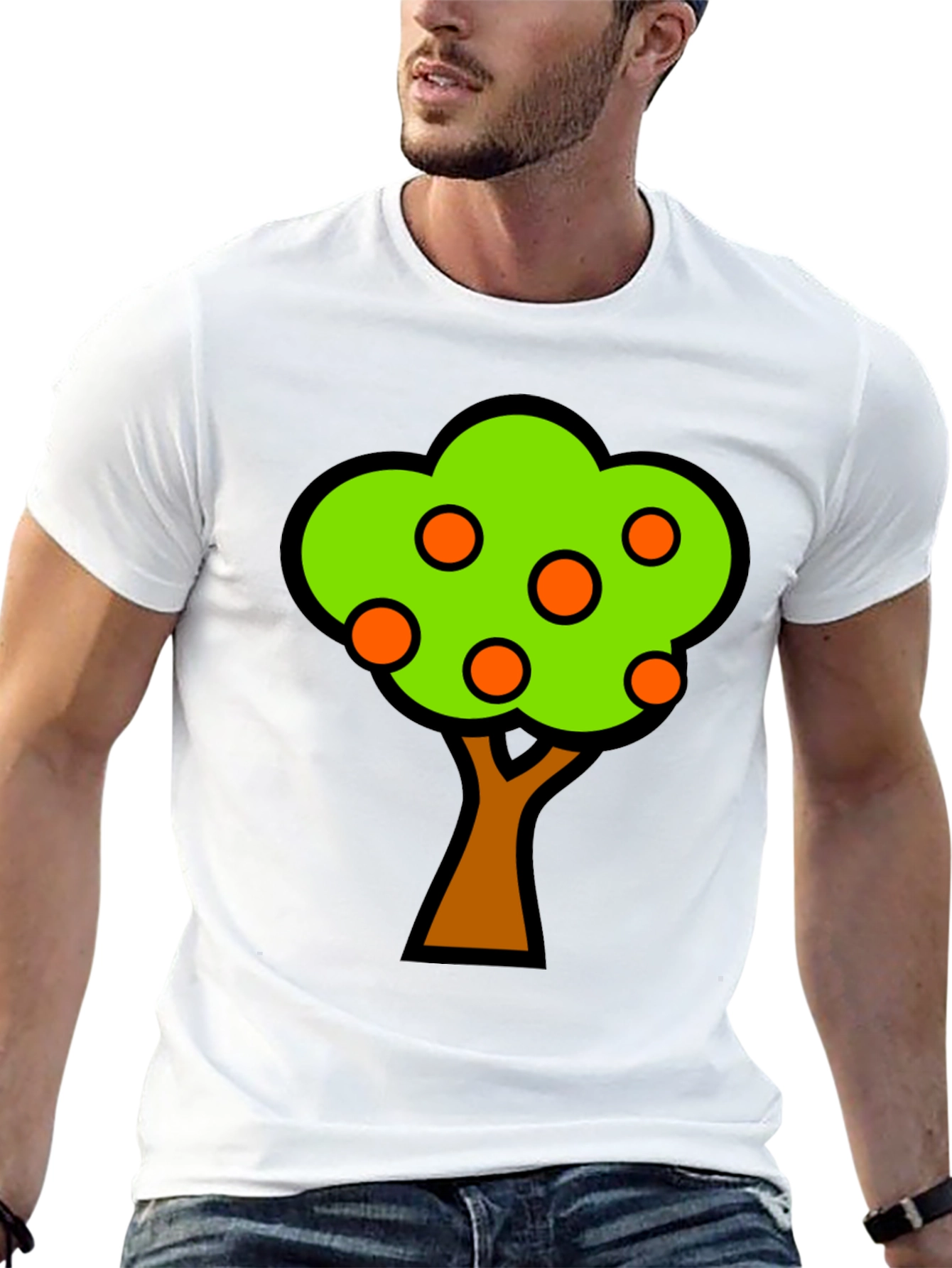 Orange Tree Graphic Tee - Black Cotton T-Shirt