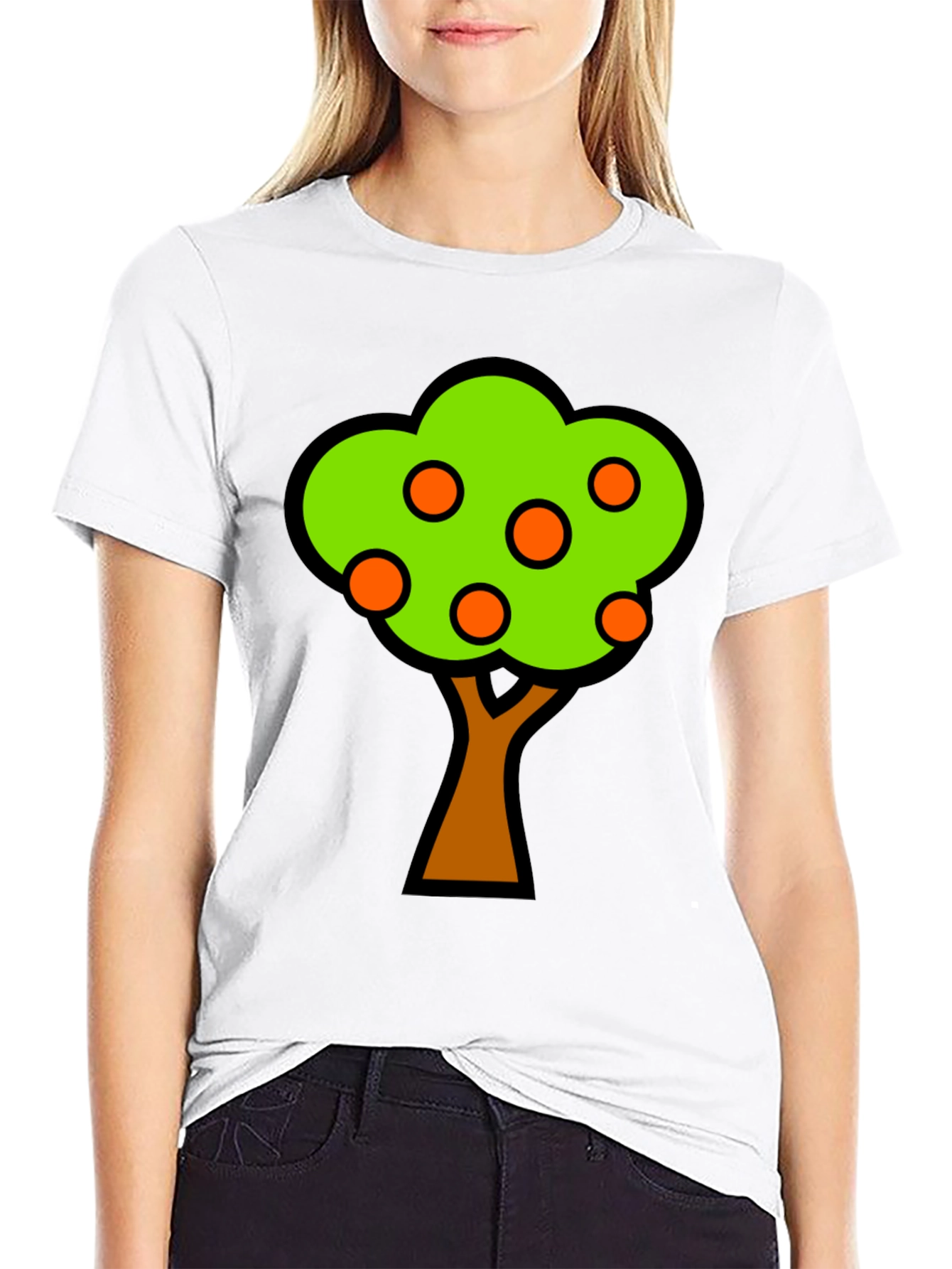 Orange Tree Graphic Tee - Black Cotton T-Shirt