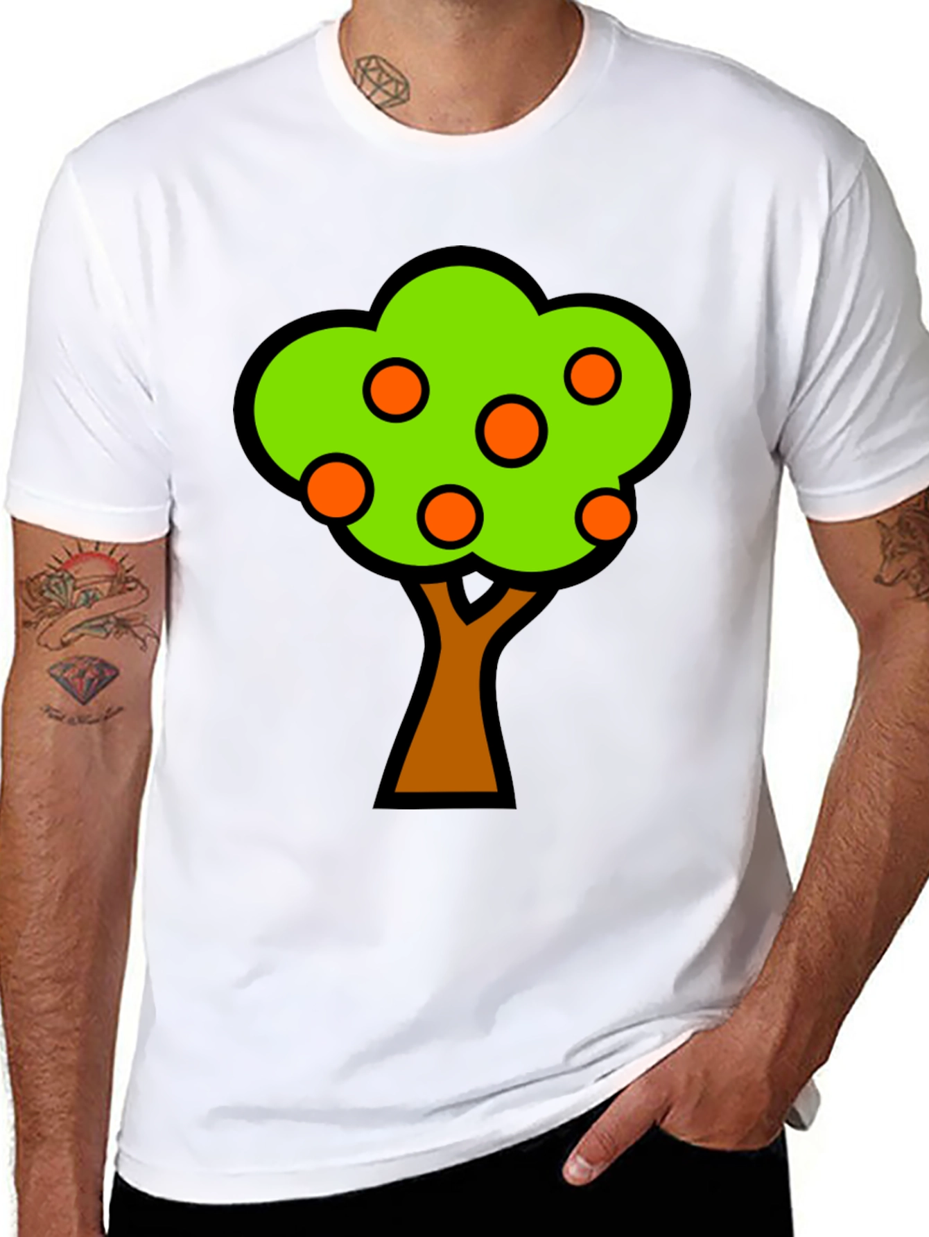Orange Tree Graphic Tee - Black Cotton T-Shirt