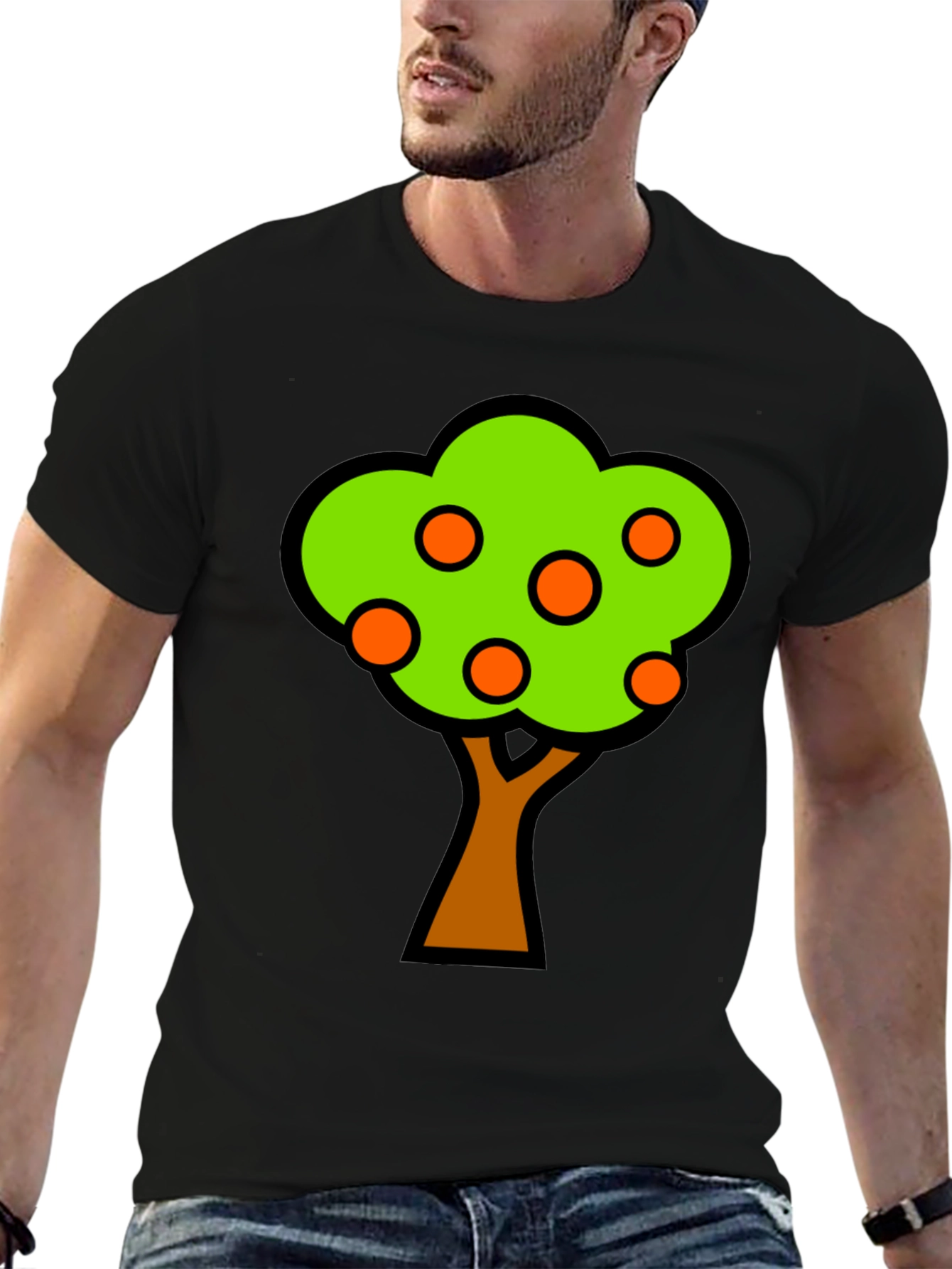 Orange Tree Graphic Tee - Black Cotton T-Shirt
