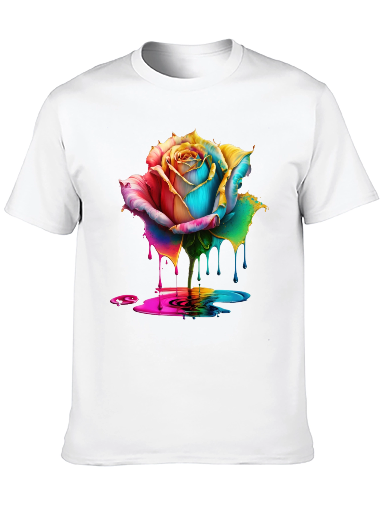 Rainbow Rose Drip Graphic Black T-Shirt