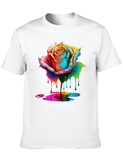 Rainbow Rose Drip Graphic Black T-Shirt