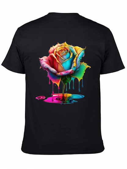 Rainbow Rose Drip Graphic Black T-Shirt