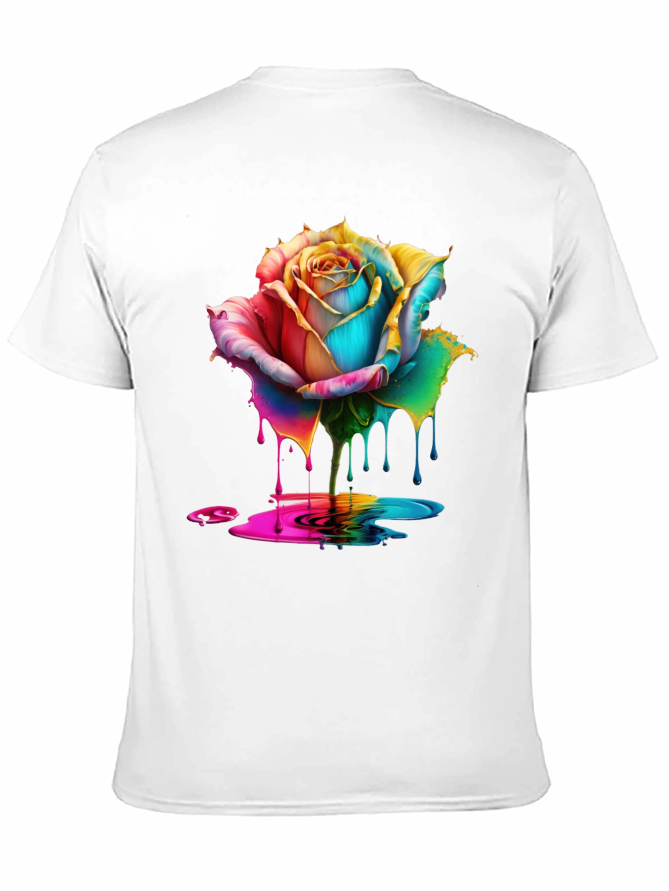 Rainbow Rose Drip Graphic Black T-Shirt