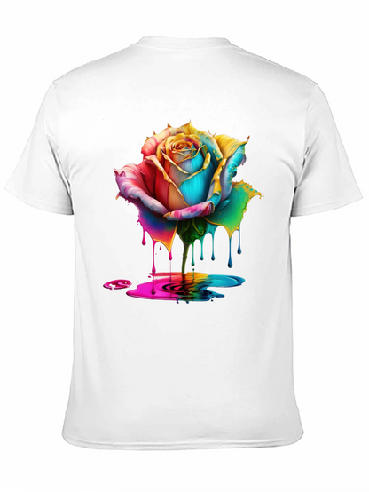 Rainbow Rose Drip Graphic Black T-Shirt