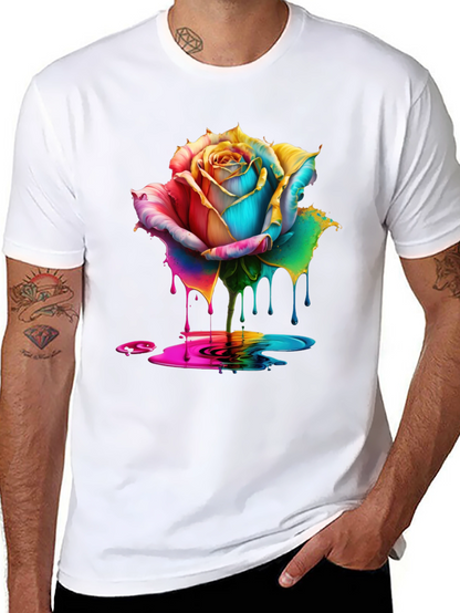 Rainbow Rose Drip Graphic Black T-Shirt