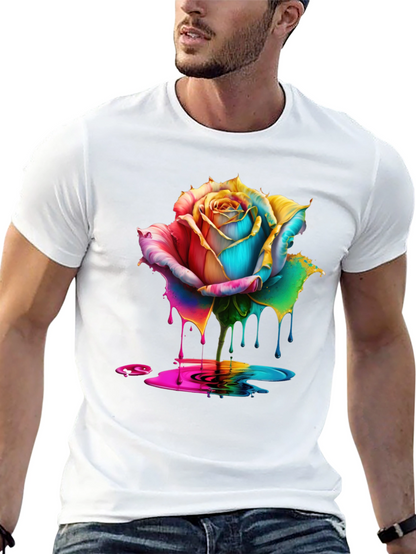 Rainbow Rose Drip Graphic Black T-Shirt