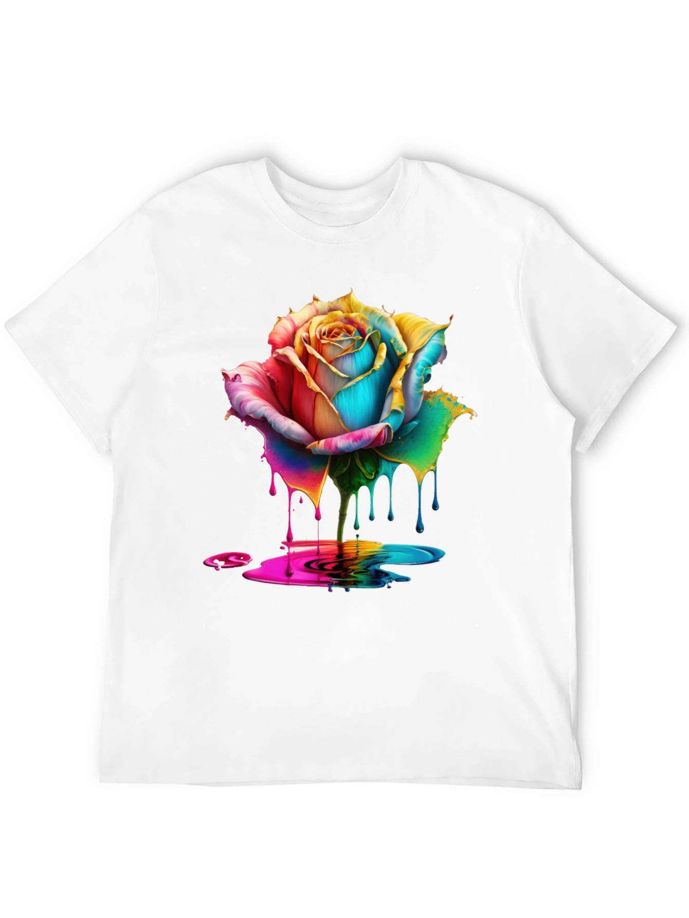 Rainbow Rose Drip Graphic Black T-Shirt