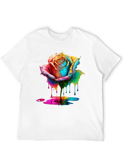 Rainbow Rose Drip Graphic Black T-Shirt