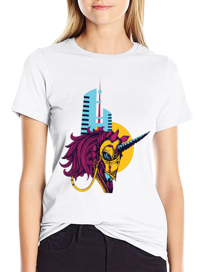 Cyberpunk Unicorn Graphic T-Shirt - Black