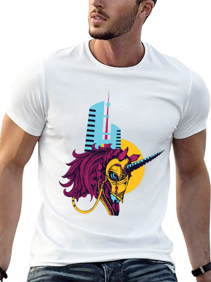 Cyberpunk Unicorn Graphic T-Shirt - Black