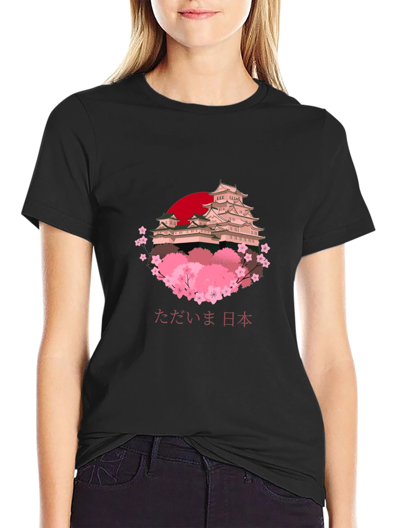 Japanese Castle Cherry Blossom Graphic Tee