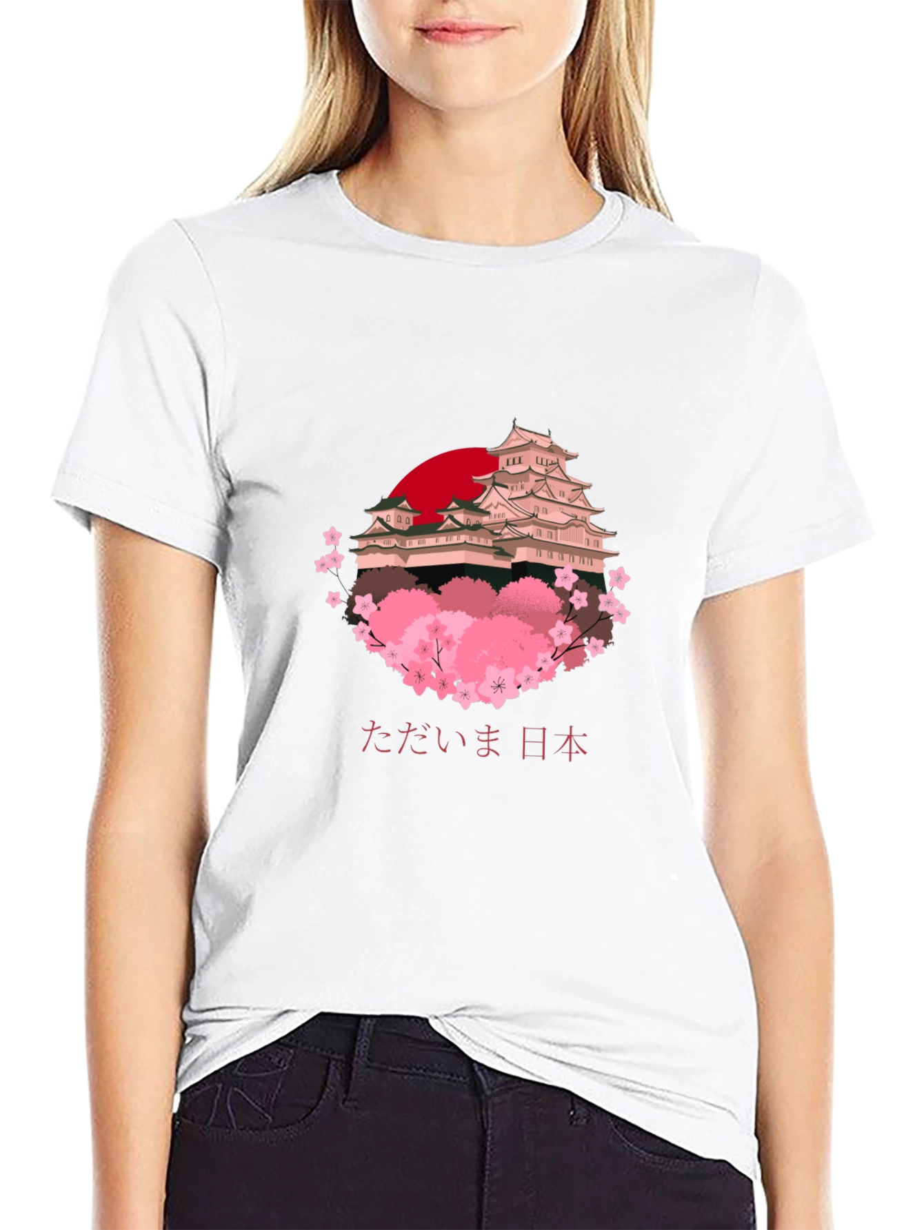 Japanese Castle Cherry Blossom Graphic Tee