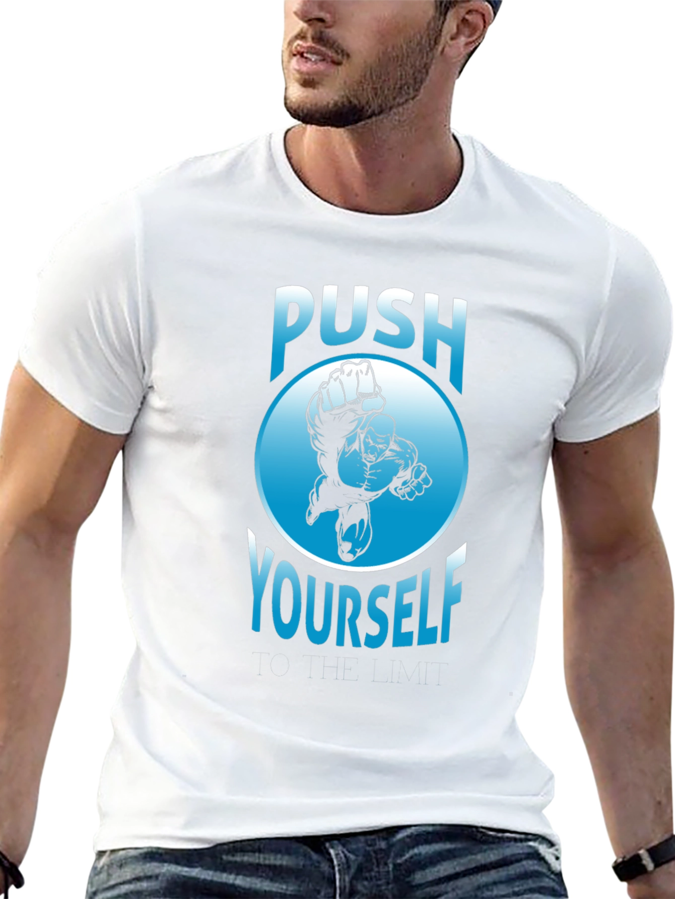 Push Yourself Graphic T-Shirt - Black Crew Neck Tee