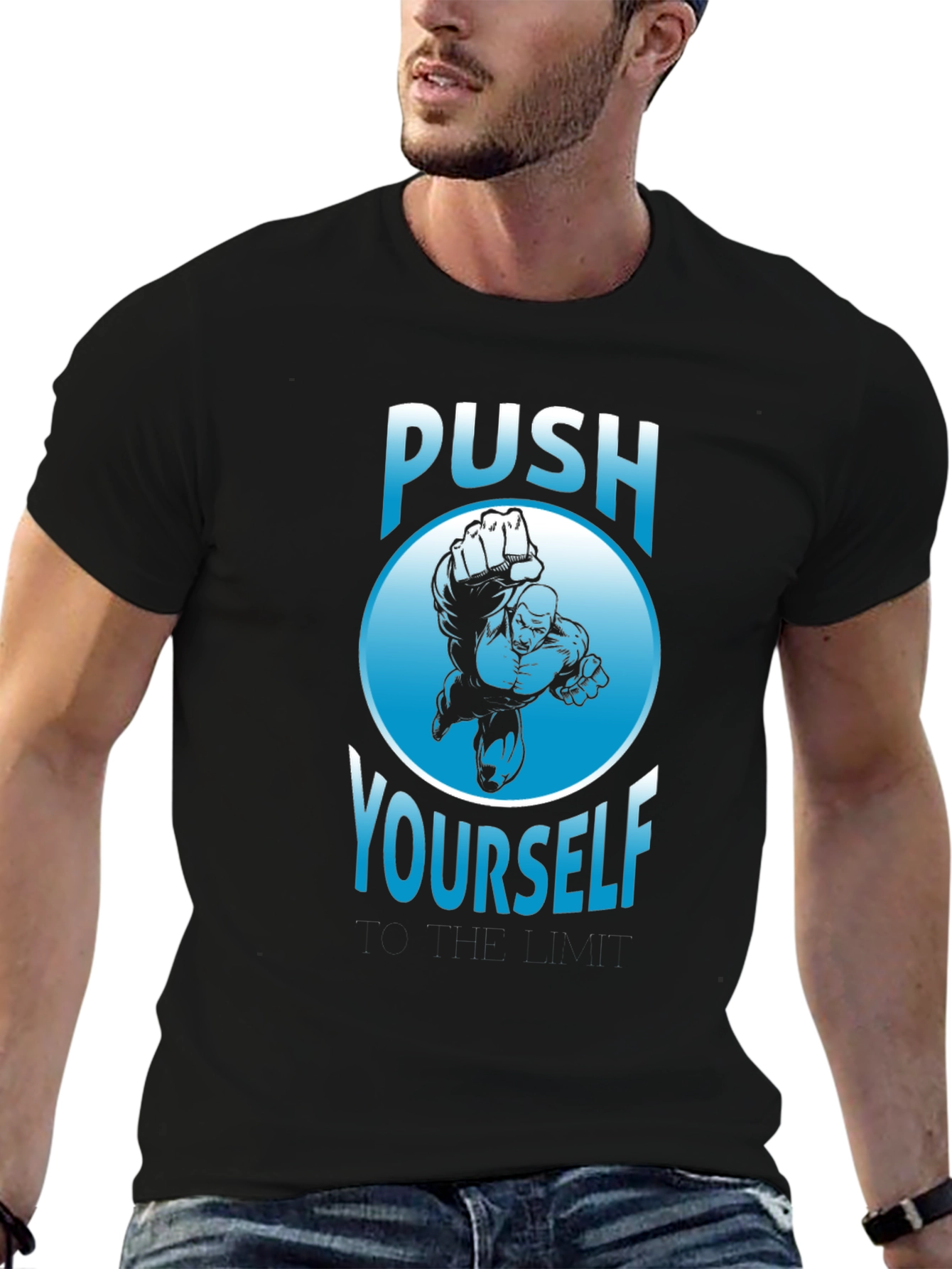 Push Yourself Graphic T-Shirt - Black Crew Neck Tee