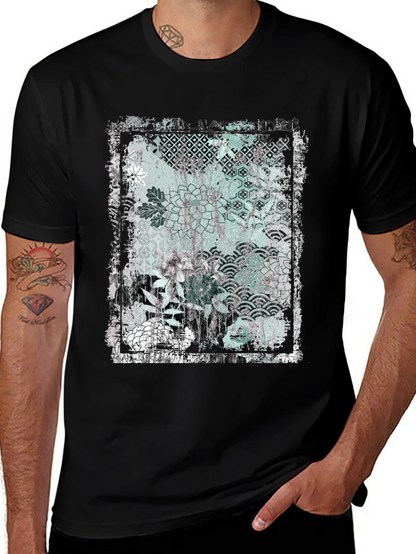 Distressed Floral Graphic Black T-Shirt