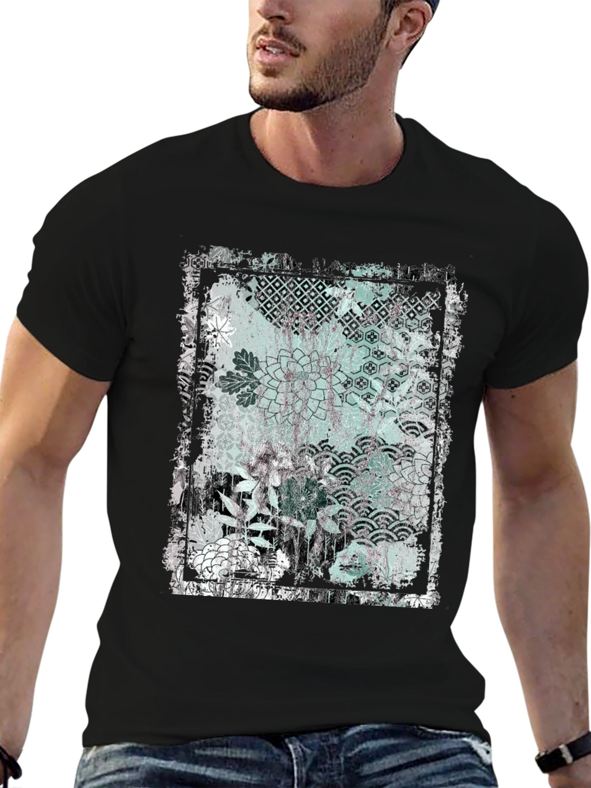 Distressed Floral Graphic Black T-Shirt
