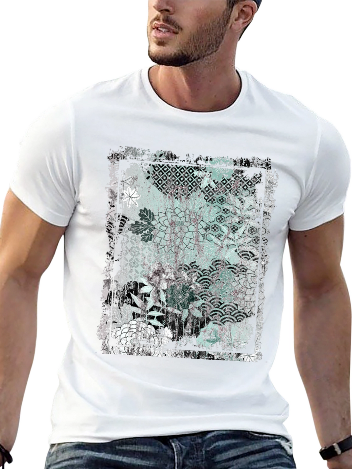 Distressed Floral Graphic Black T-Shirt