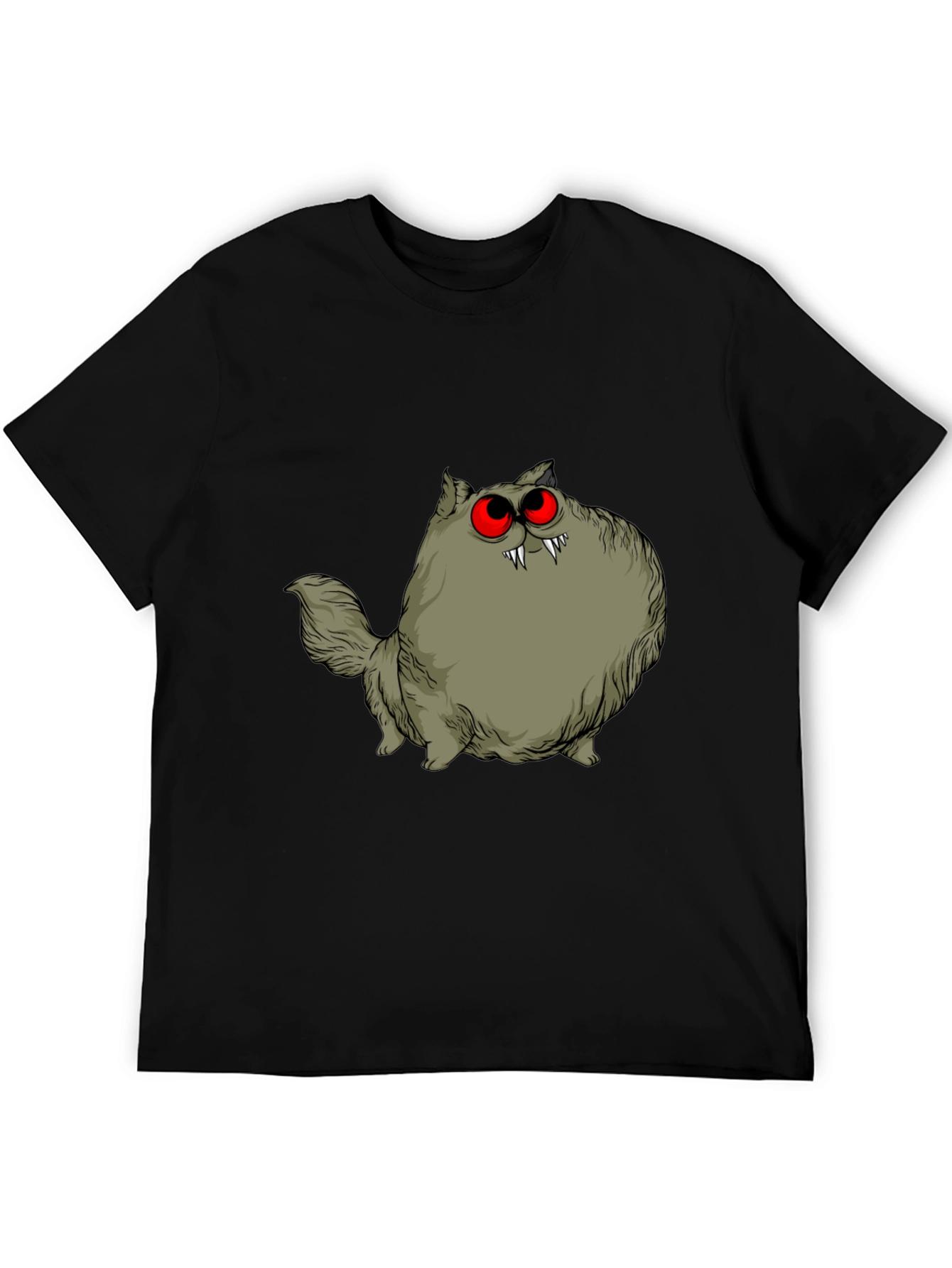Creepy Cat Graphic Tee - Red Eyes Fangs Unique