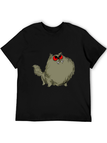 Creepy Cat Graphic Tee - Red Eyes Fangs Unique