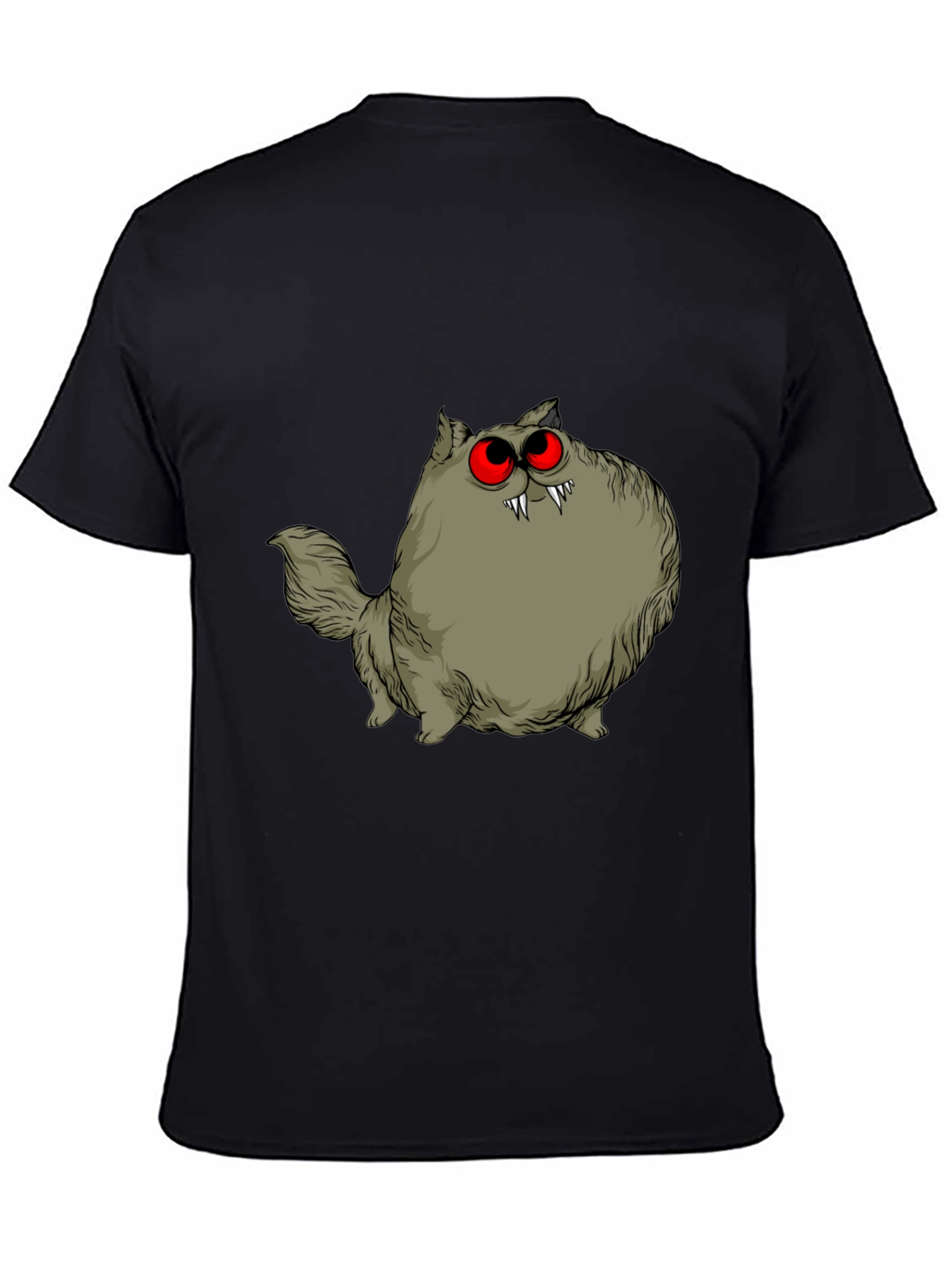 Creepy Cat Graphic Tee - Red Eyes Fangs Unique