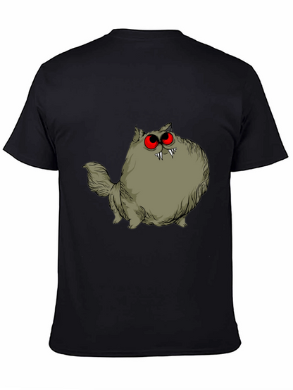 Creepy Cat Graphic Tee - Red Eyes Fangs Unique