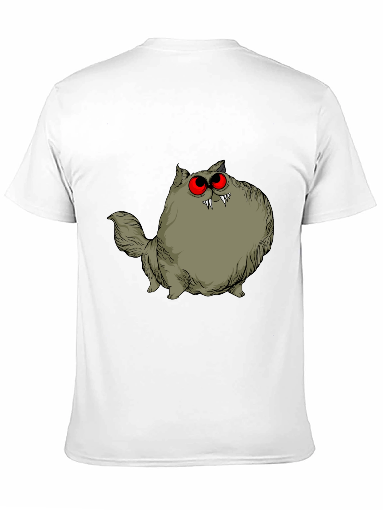 Creepy Cat Graphic Tee - Red Eyes Fangs Unique