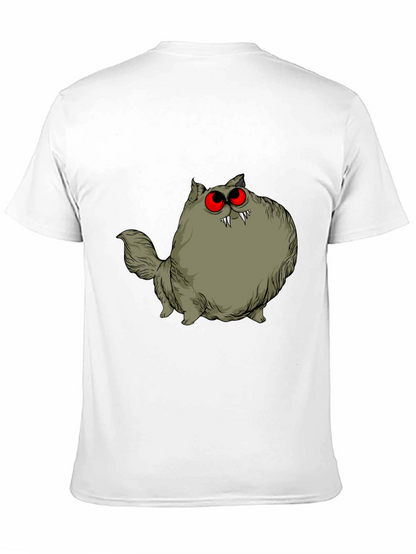 Creepy Cat Graphic Tee - Red Eyes Fangs Unique