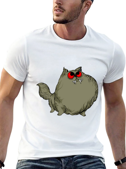Creepy Cat Graphic Tee - Red Eyes Fangs Unique