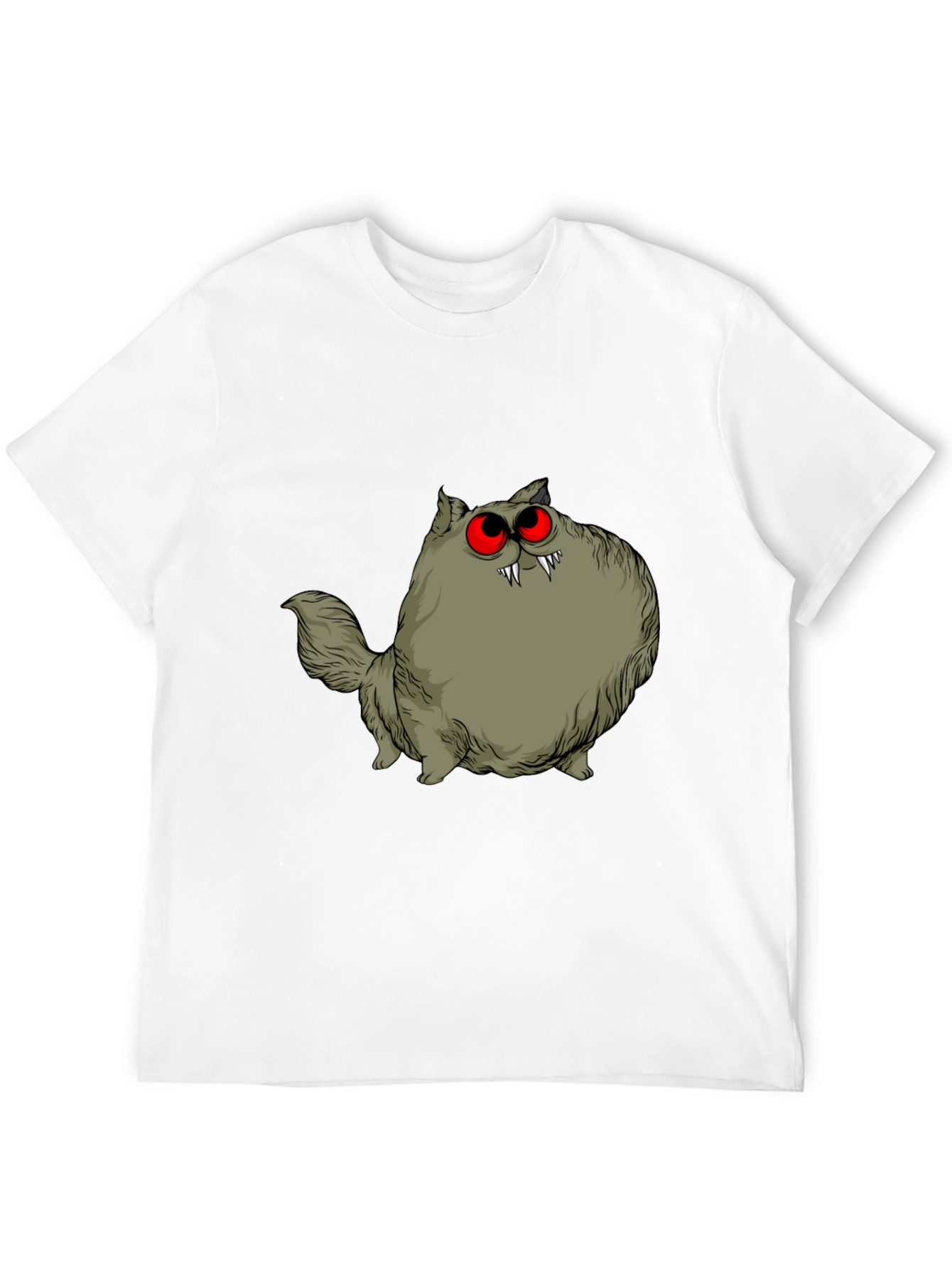 Creepy Cat Graphic Tee - Red Eyes Fangs Unique