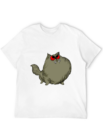 Creepy Cat Graphic Tee - Red Eyes Fangs Unique