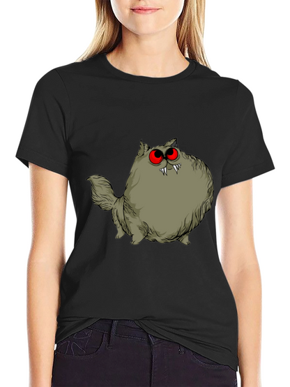 Creepy Cat Graphic Tee - Red Eyes Fangs Unique