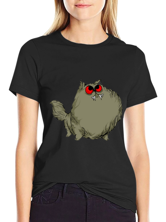 Creepy Cat Graphic Tee - Red Eyes Fangs Unique