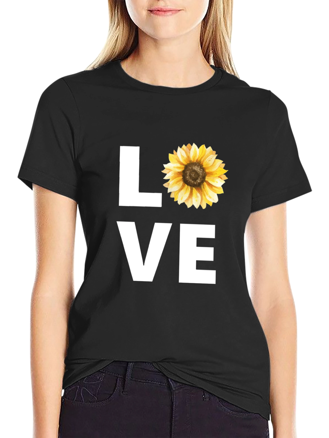 Sunflower LOVE Graphic Tee - Stylish Black T-Shirt
